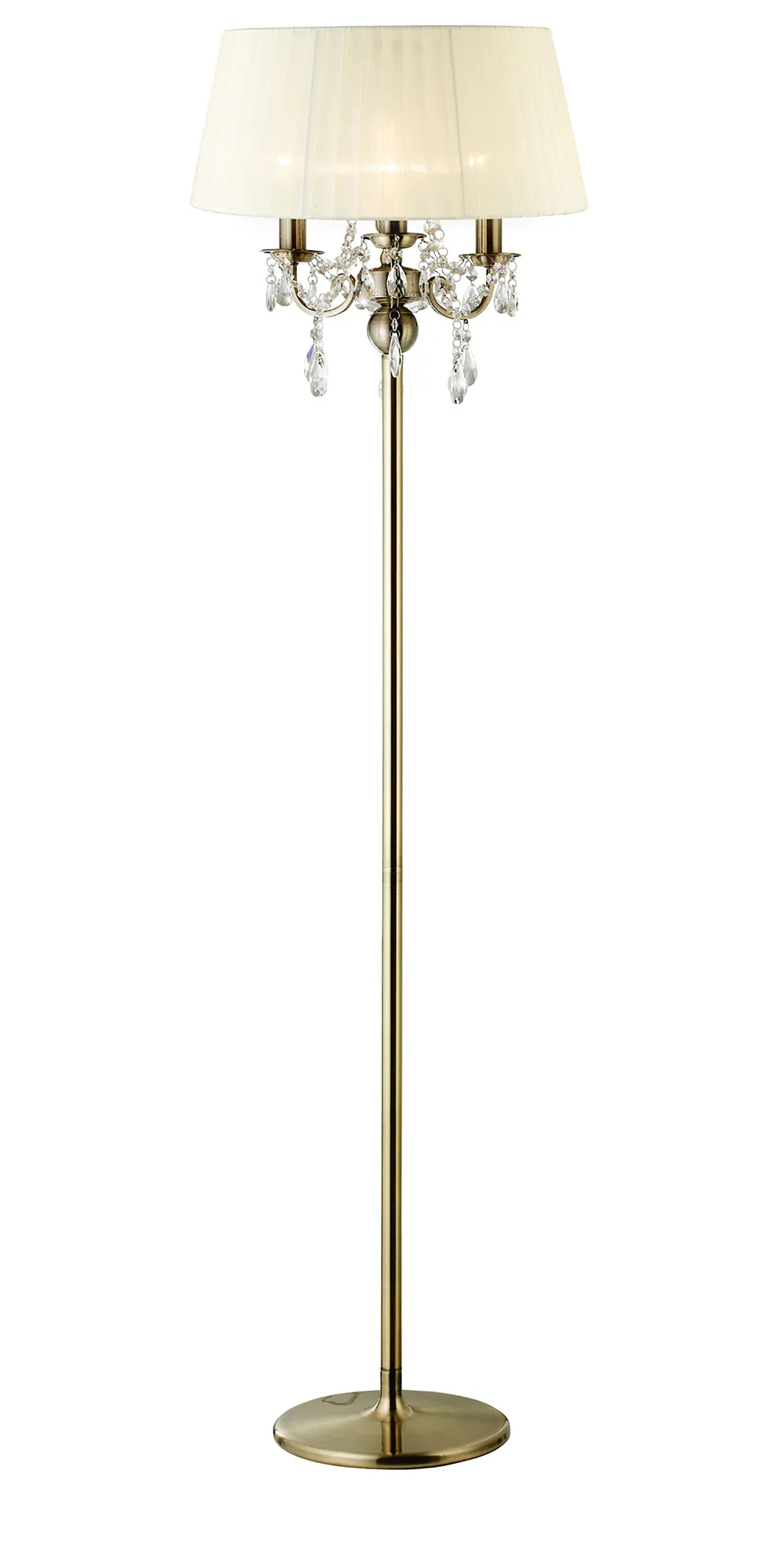Olivia Antique Brass-Ivory Cream Crystal Floor Lamps Diyas Shaded Floor Lamps